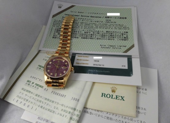 ロレックス デイデイト Ref-18238 Rubellite 10P Dial Ser-T（RD-65／1996年)の詳細写真9枚目