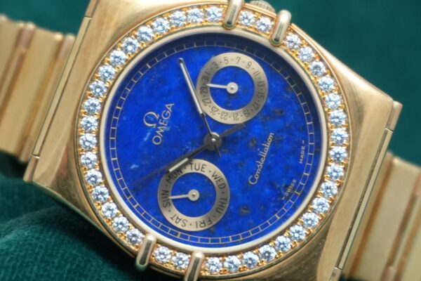 オメガ CONSTELLATION デイデイト DIAMOND BEZEL LAPIS LAZULI 18KYG QUARTZ（03／1990s)の詳細写真8枚目