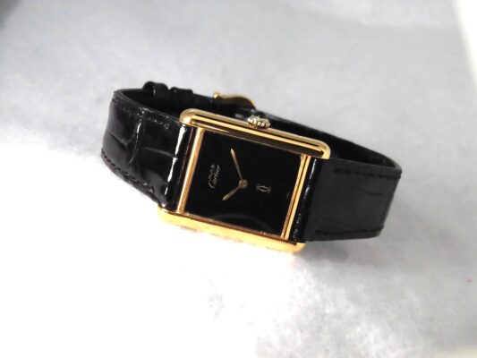 Boys カルティエ MUST TANK Vermeil Black Color Dial LM（ML-25／1980ｓ)の詳細写真1枚目