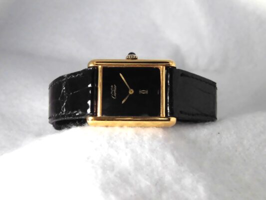 Boys カルティエ MUST TANK Vermeil Black Color Dial LM（ML-25／1980ｓ)の詳細写真3枚目