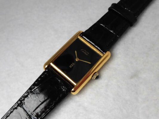 Boys カルティエ MUST TANK Vermeil Black Color Dial LM（ML-25／1980ｓ)の詳細写真4枚目