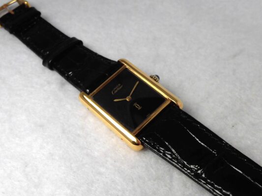 Boys カルティエ MUST TANK Vermeil Black Color Dial LM（ML-25／1980ｓ)の詳細写真5枚目