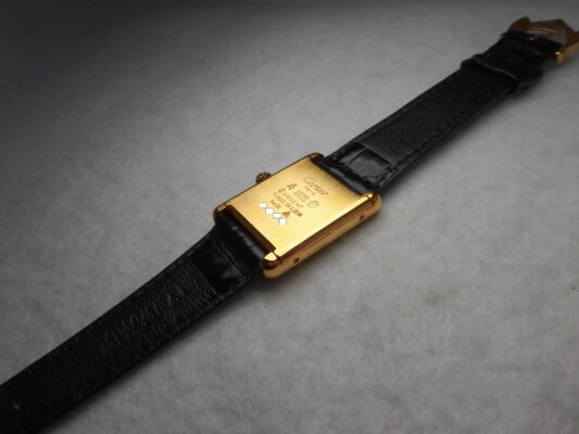 Boys カルティエ MUST TANK Vermeil Black Color Dial LM（ML-25／1980ｓ)の詳細写真8枚目