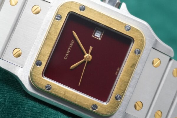 カルティエ SANTOS CARREE LM SS/YG 2961 GARNET DIAL（31／1980s)の詳細写真3枚目