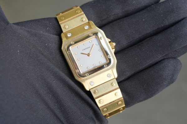 カルティエ SANTOS CARRÉE LM 18K YELLOW GOLD 2960 PARIS DIAL DIAMOND INDEX（39／1980s)の詳細写真9枚目
